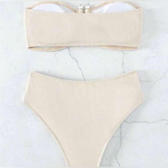 Macy Ella Rib Knot Front Bandeau Bikini Swimsuit XL NWOT - Picture 2 of 5